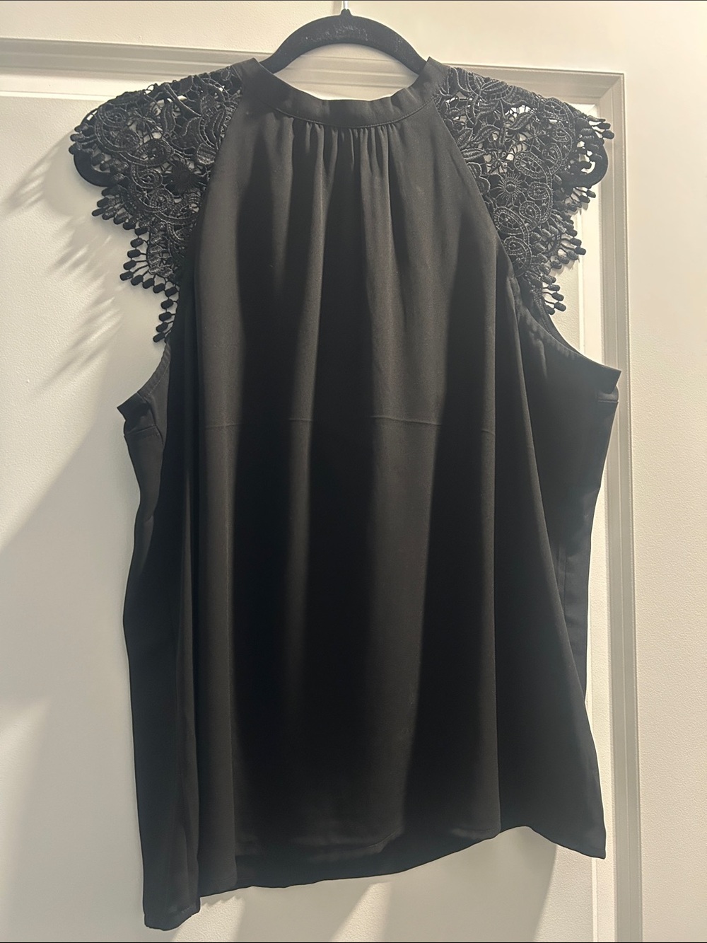 Black Lace Shoulder Top - Women